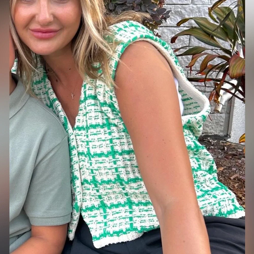 Women’s Green and Cream Women's Cardigan Vest - Picture 5 of 5
